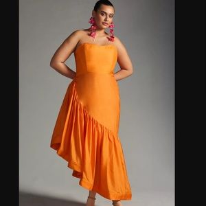 Anthropologie Let Me Be Asymmetrical Orange Ruffle Cocktail Dress